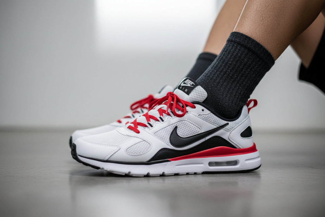 a mens leg with branded nike shoes