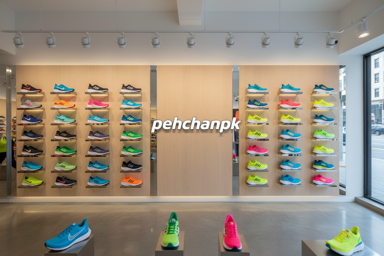  i want a shop of branded joggers like nike, hoka addida etc hanging in the wall of shop and somewhere write pehchanpk in the wall